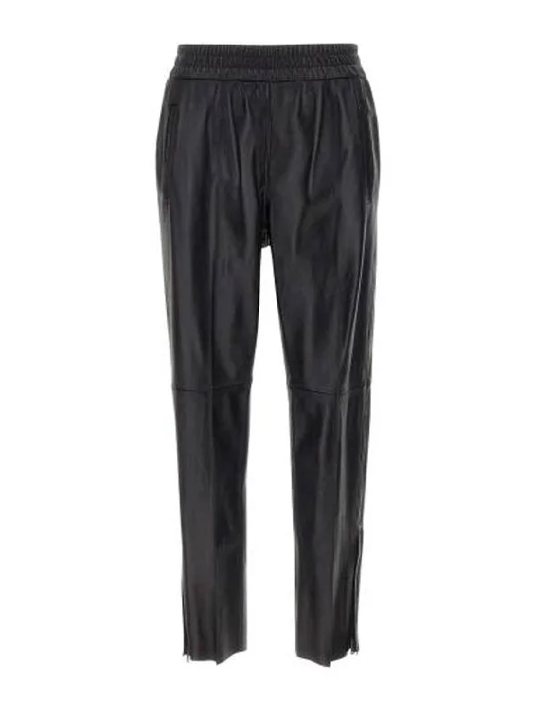 Leather Straight Pants Black