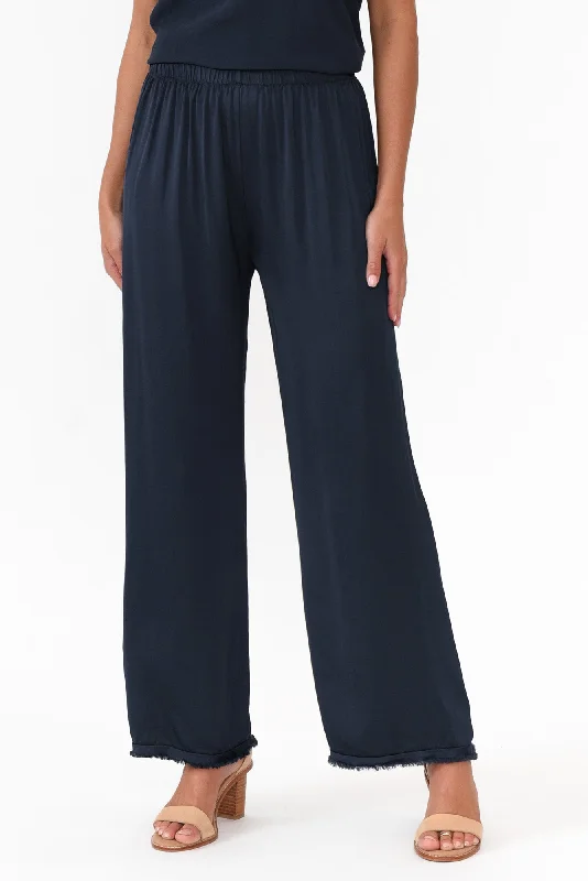 Alistair Navy Gloss Frayed Pants