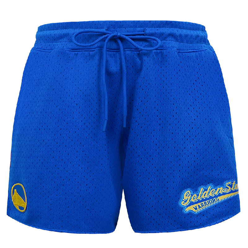 NBA GOLDEN STATE WARRIORS SCRIPT TAIL WOMEN'S MESH SHORT (ROYAL BLUE)