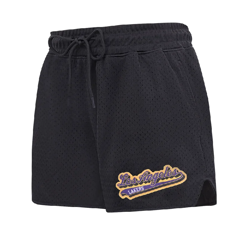 NBA LOS ANGELES LAKERS SCRIPT TAIL WOMEN'S MESH SHORT (BLACK)