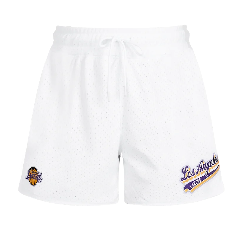 NBA LOS ANGELES LAKERS SCRIPT TAIL WOMEN'S MESH SHORT (WHITE)