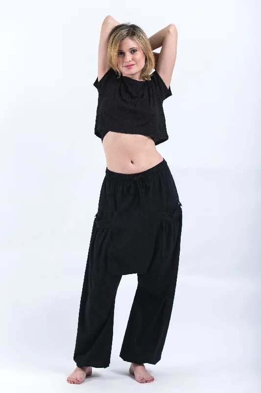 Cotton Women Harem Pants in Solid Black