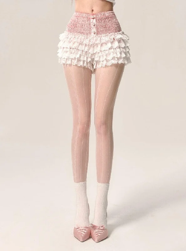 Elegant Peach Lace A-Line Shorts