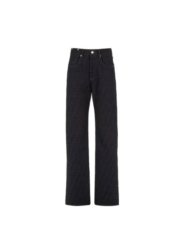 Jacquard Logo Monogram Cotton Straight Pants Dark Blue