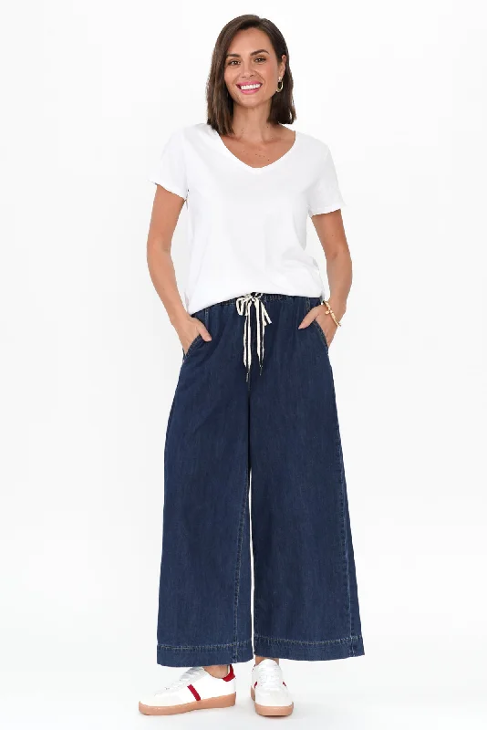 Greta Dark Denim Wide Leg Pants