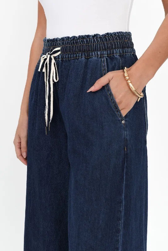 Greta Dark Denim Wide Leg Pants