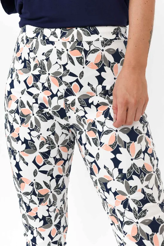 Milo Navy Floral Stretch Pants