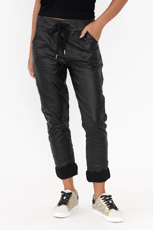 Munich Black Wet Look Stretch Pants