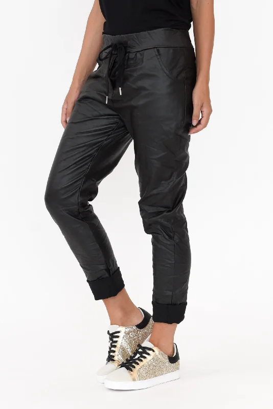 Munich Black Wet Look Stretch Pants