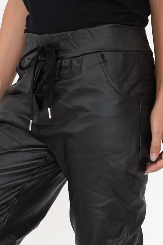 Munich Black Wet Look Stretch Pants