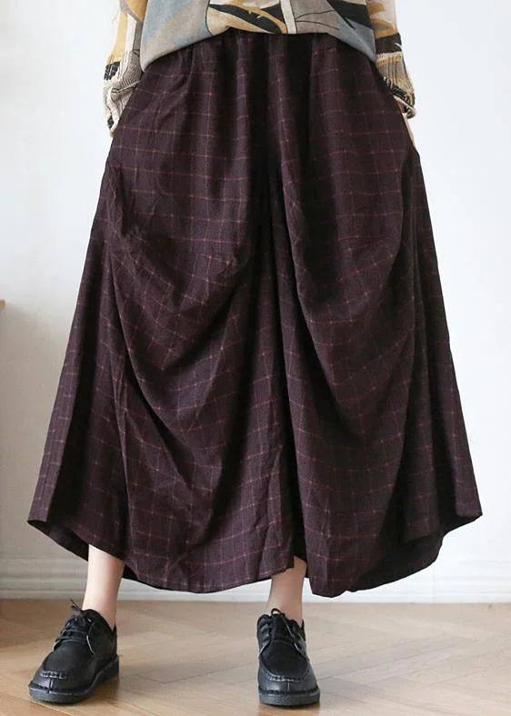 New retro long section loose large size wild plaid irregular wide leg pants