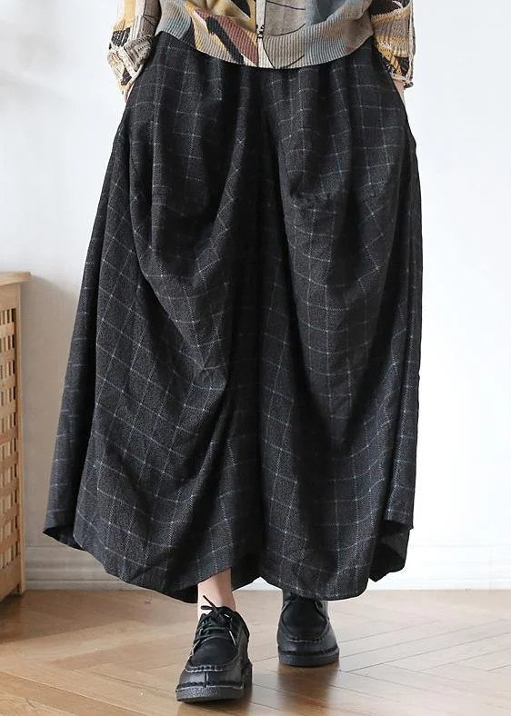 New retro long section loose large size wild plaid irregular wide leg pants