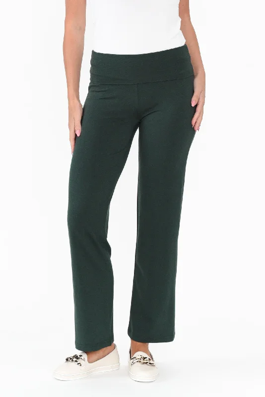 Pamela Dark Green Bamboo Pants - Petite