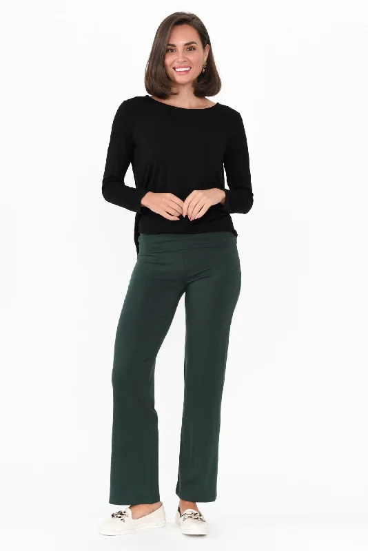 Pamela Dark Green Bamboo Pants - Petite