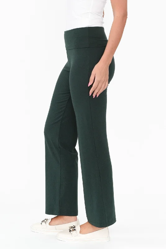 Pamela Dark Green Bamboo Pants - Petite