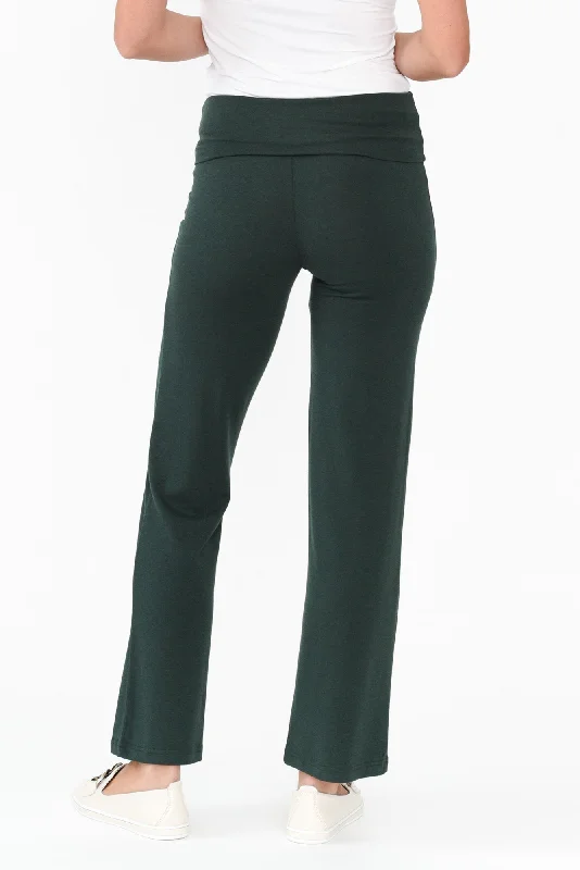 Pamela Dark Green Bamboo Pants - Petite