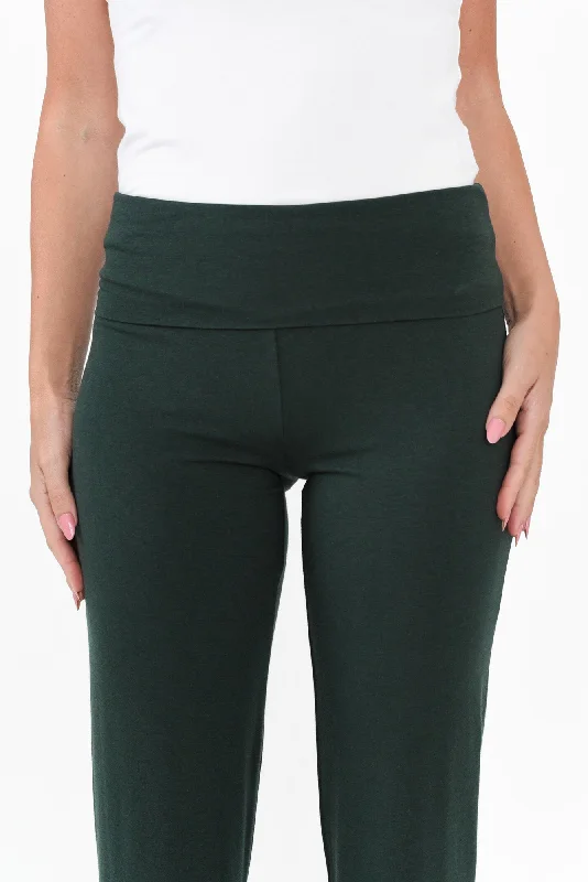 Pamela Dark Green Bamboo Pants - Petite