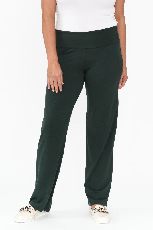 Pamela Dark Green Bamboo Pants - Petite