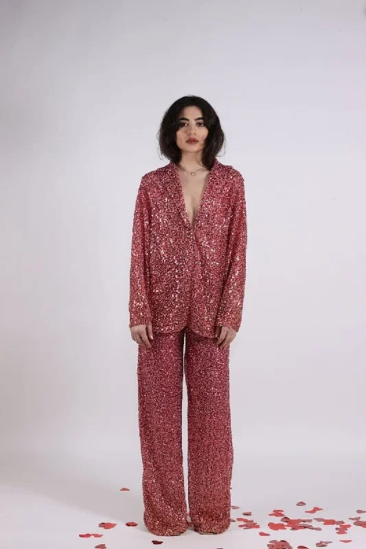 PINK TERRA HIGH-RISE SEQUIN PANTS