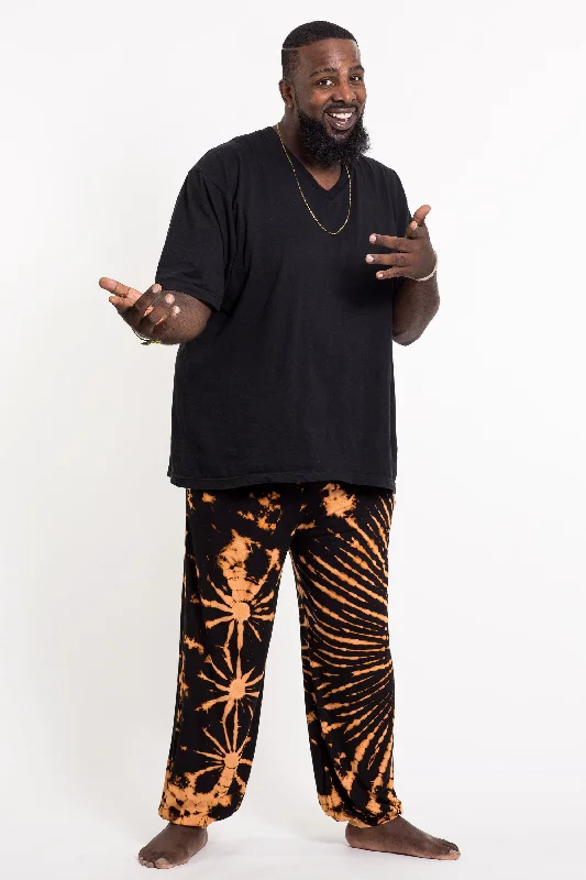 Plus Size Tie Dye Cotton Men Harem Pants in Orange Black