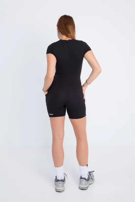 Short Sleeve Pocket Bodysuit - Black