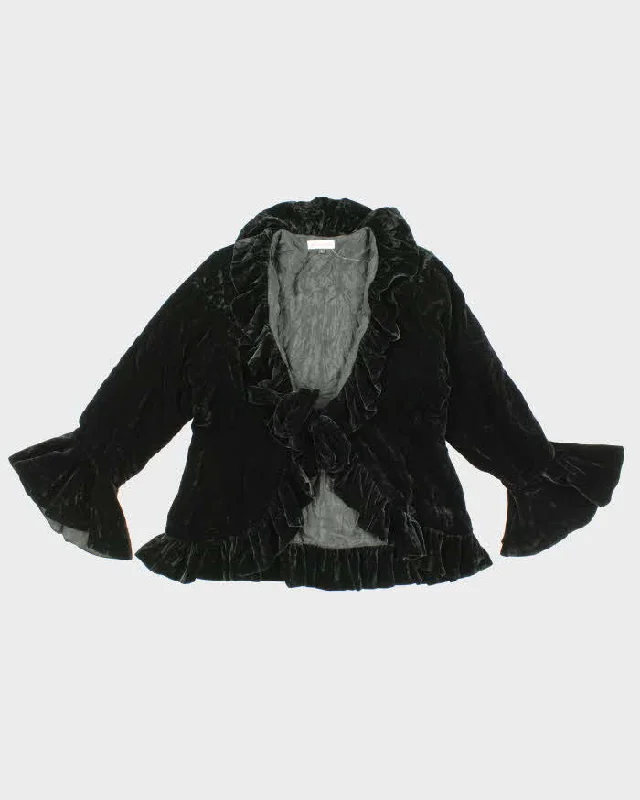 Vampy Black Velvet Ruffled Trim Evening Jacket - L