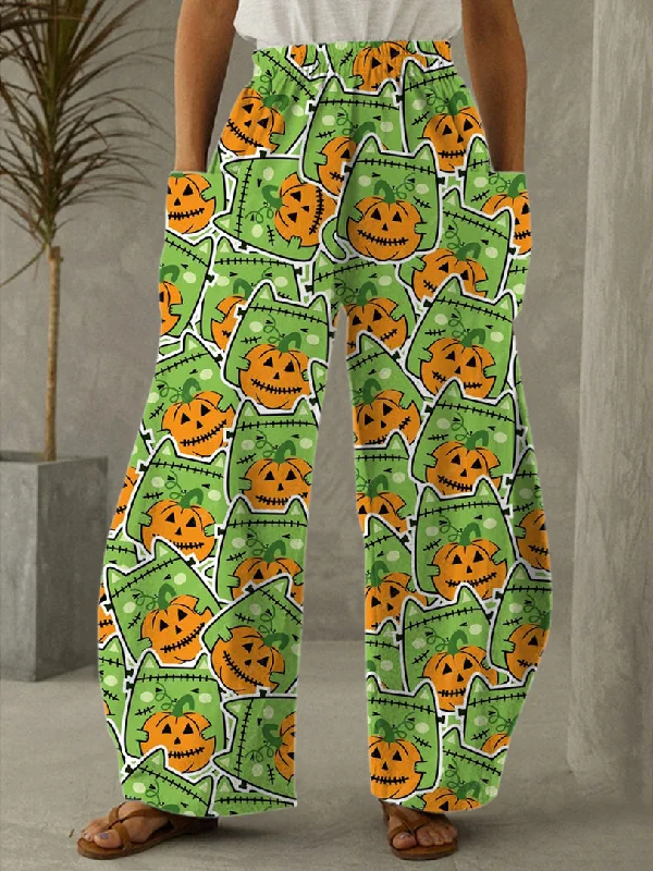 Women's Cat And Pumpkin Halloween Print Casual Pants