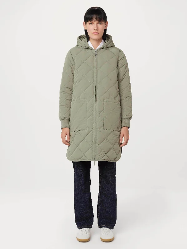 The Skyline Maxi Hooded Coat in Vetiver Green