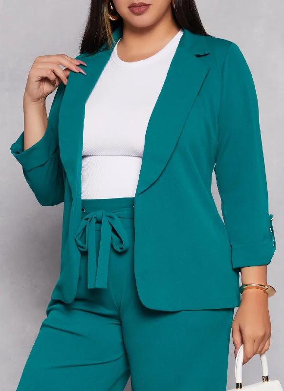 Plus Size Crepe Knit Fixed Cuff Blazer