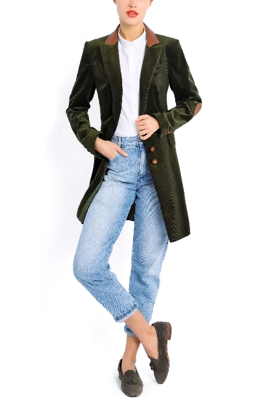 Long blazer from olive cashmere-corduroy