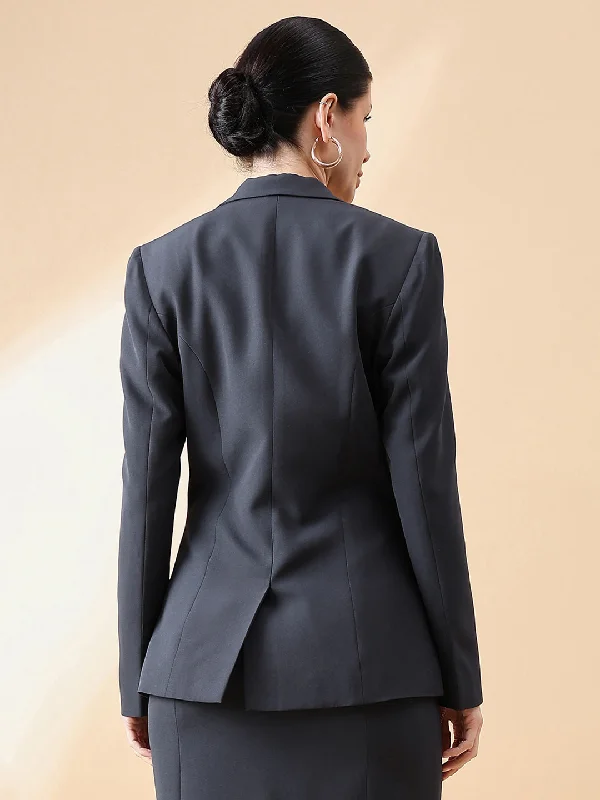 Notch Collar Stretch blazer- Charcoal Grey