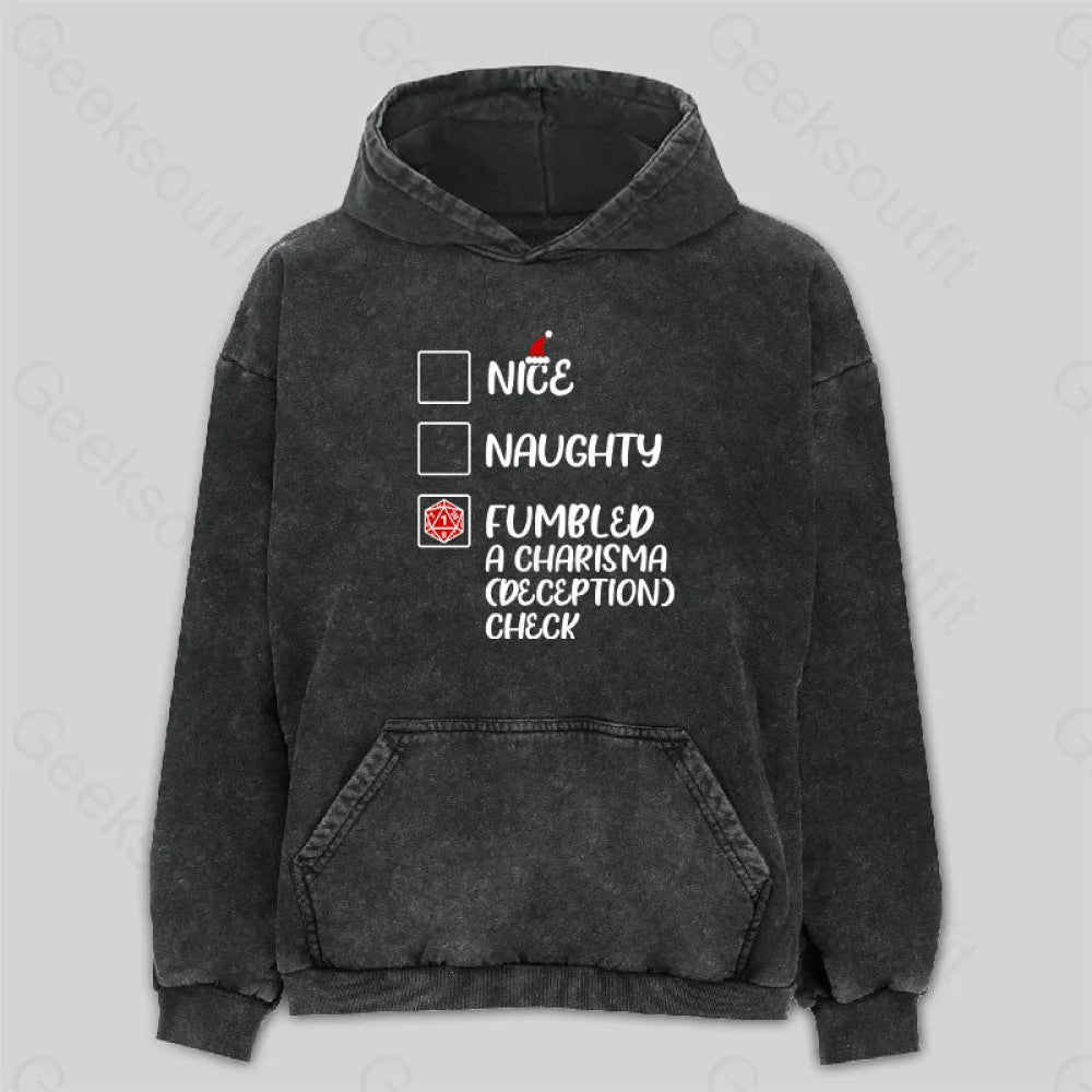 Funny Nice Naughty DnD Christmas Washed Hoodie