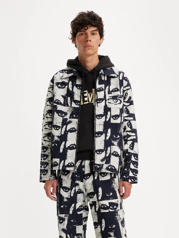 Men's Graphic Print Silver Spread Collar Jackets