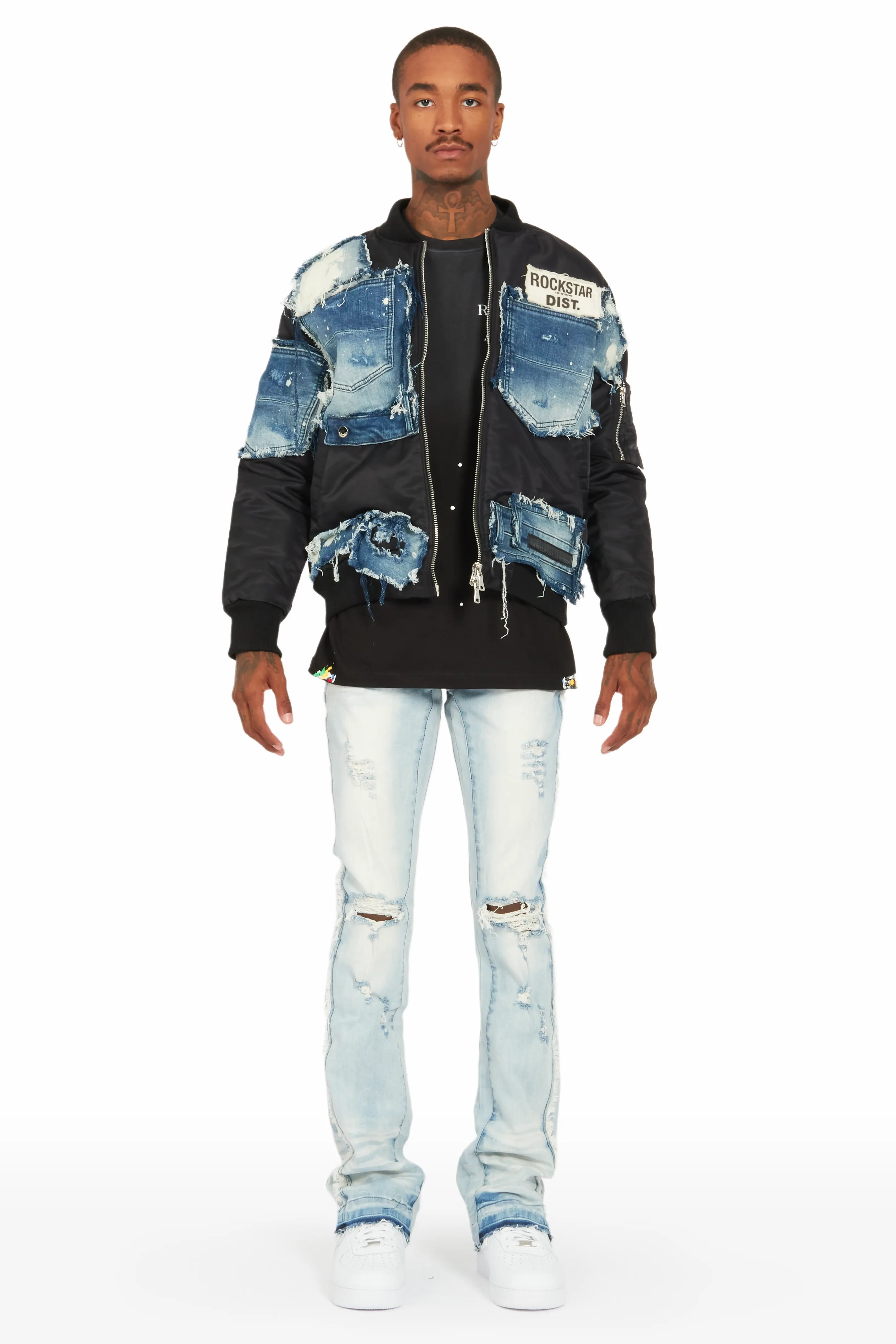 Xylo Black Patchwork Bomber Jacket