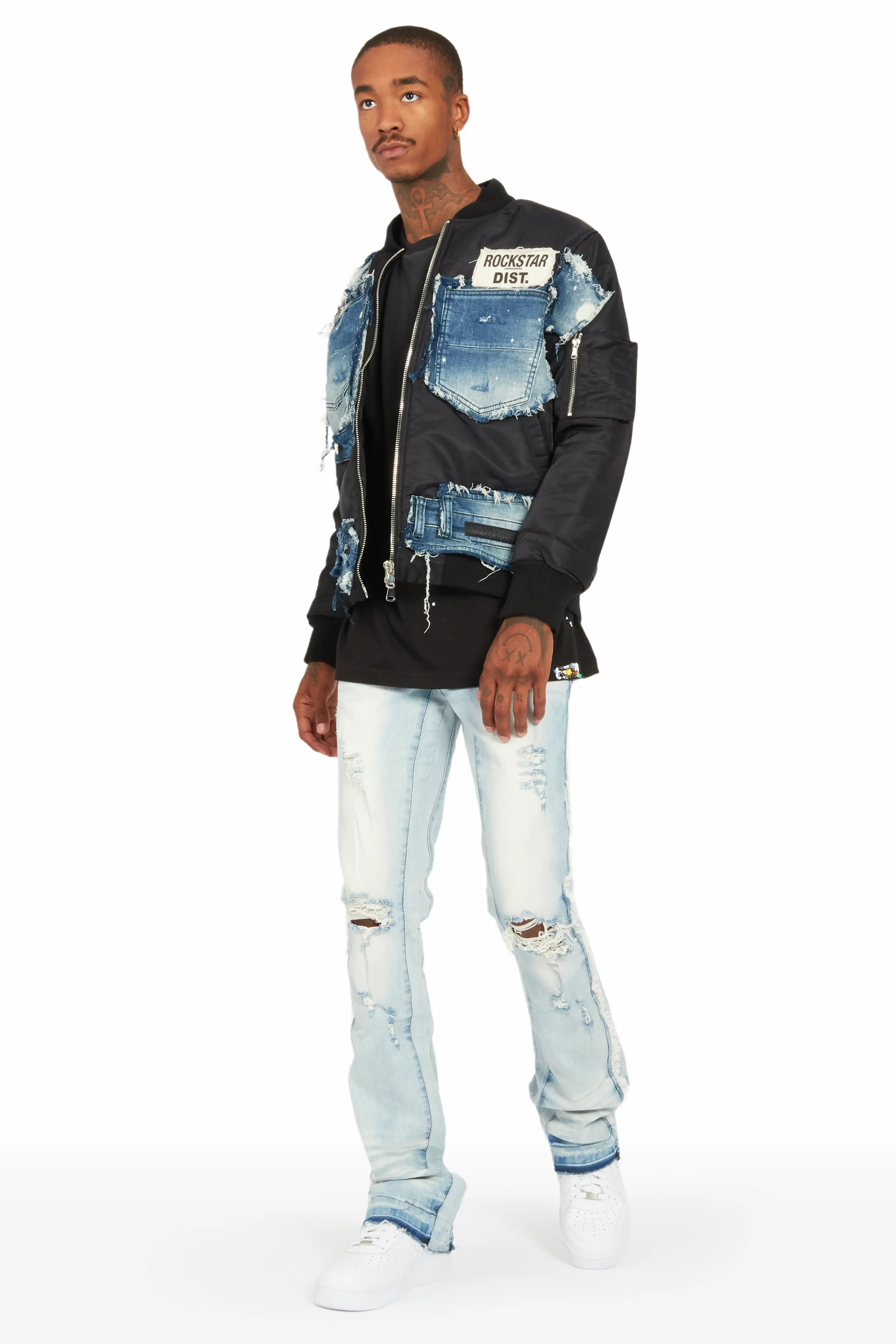 Xylo Black Patchwork Bomber Jacket