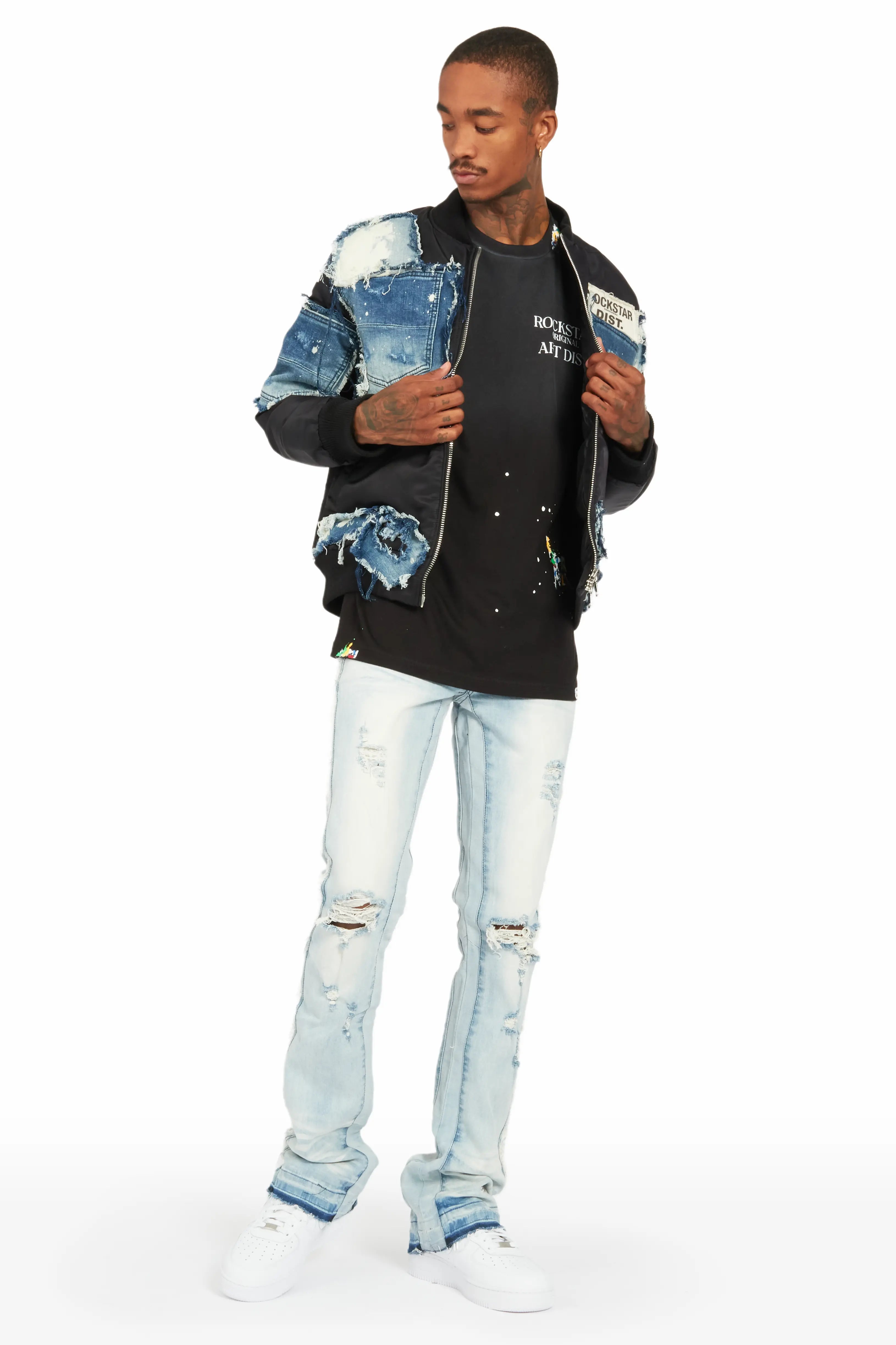 Xylo Black Patchwork Bomber Jacket