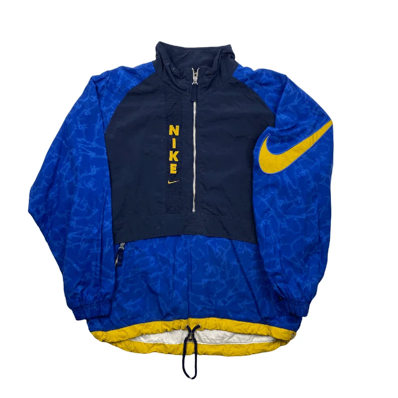 Vintage 90s Blue + Yellow Nike Large Logo Spell-Out Half Zip Jacket - Medium